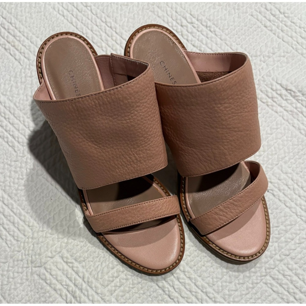 Chinese Laundry Women's 8.5 Sandals Block Heel Shell Pink Leather Upper Open Toe